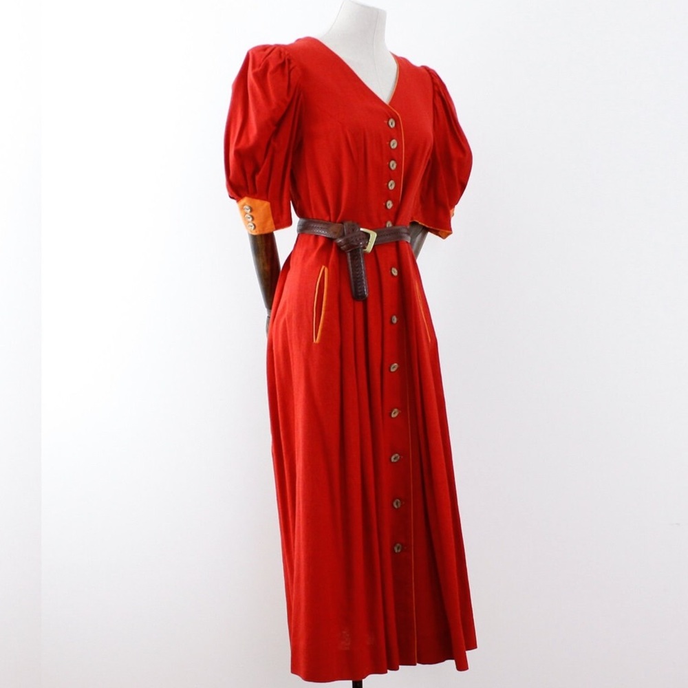 Vintage Red linen Medieval style dress